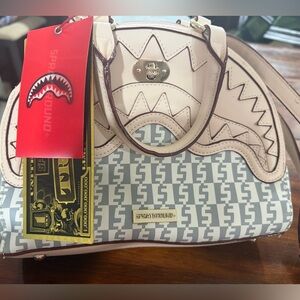 Sprayground Cream Logo Pattern Dome Satchel